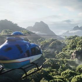 Jungle scene with a helicopter flying created by Undercover Media.