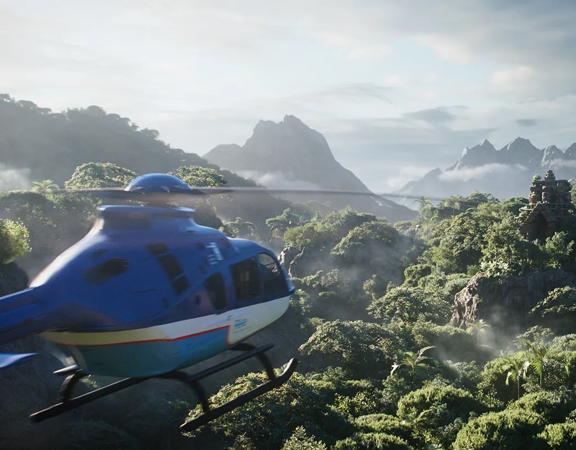 Jungle scene with a helicopter flying created by Undercover Media.