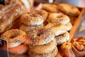 Close up of Bagels inside Dough Bakery Upper Hutt.