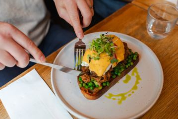 A lamb shoulder benedict from The Hangar café.
