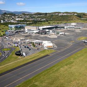 Aerial view of the runway at Wellington International Airport