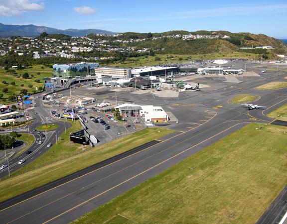 Aerial view of the runway at Wellington International Airport