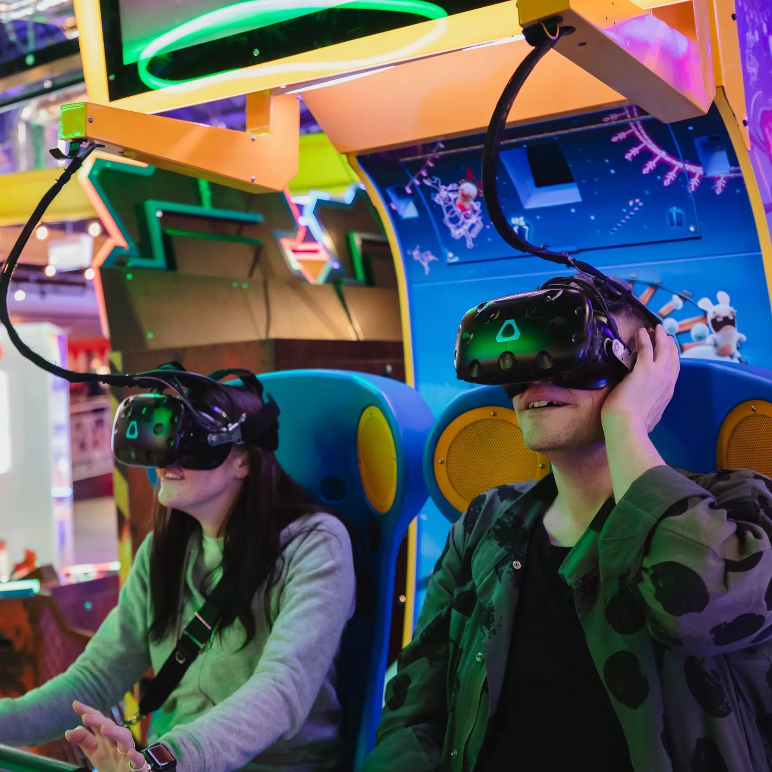 Two people playing a virtual reality video game at Willis Lane.