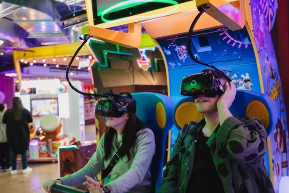 Two people playing a virtual reality video game at Willis Lane.