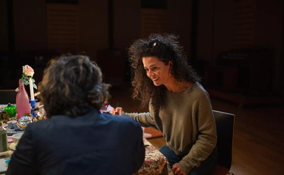 Missy Molloy talking with another filmmaker at the UNESCO Diverse Voices project.