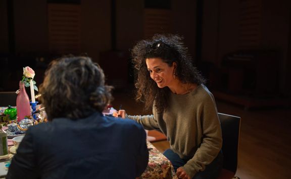 Missy Molloy talking with another filmmaker at the UNESCO Diverse Voices project.
