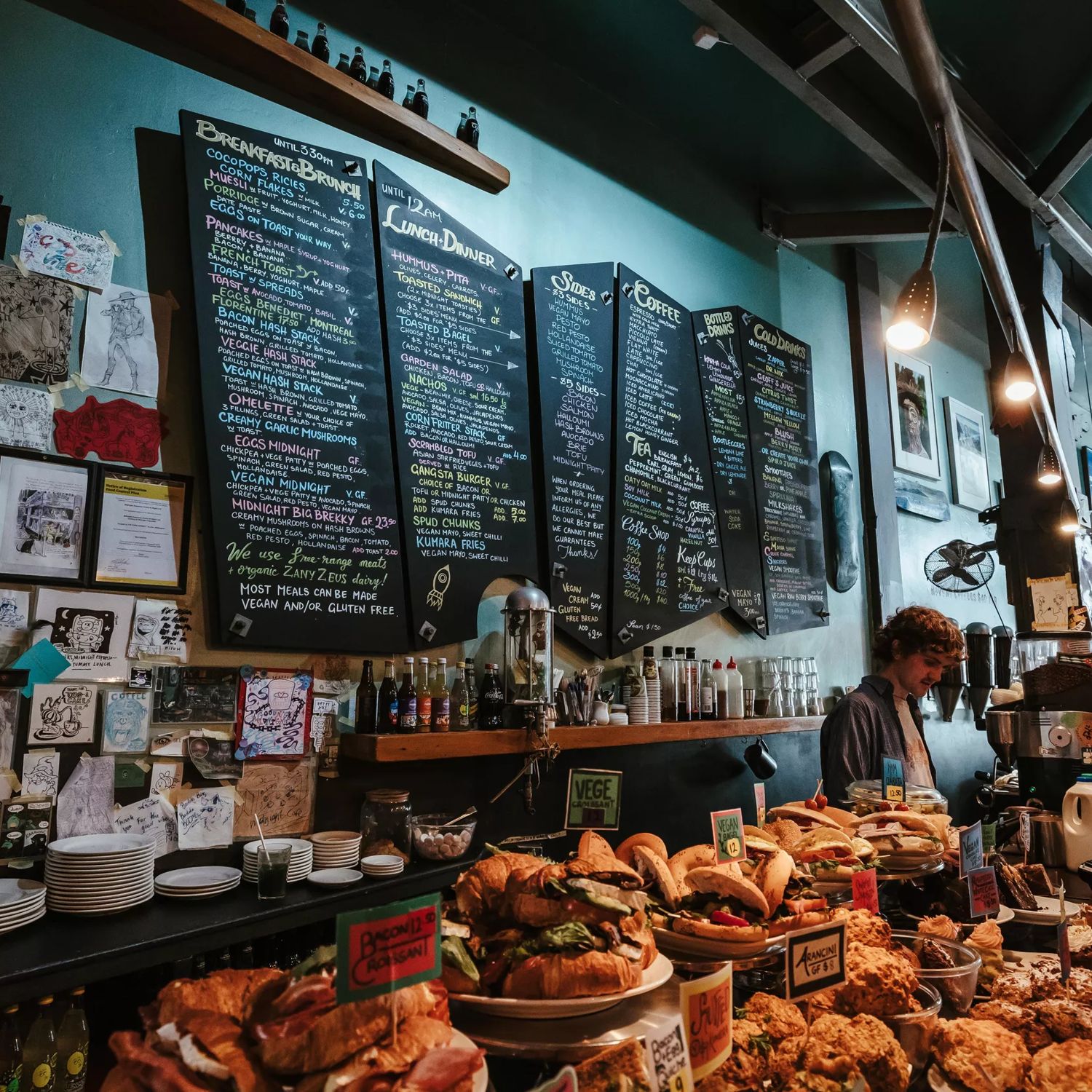 The counter at Midnight Espresso, a hip café on Cuba Street in Wellington.