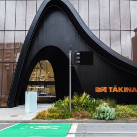 The exterior entrance of Tākina Wellington Convention and Exhibition Centre from Wakefield Street.