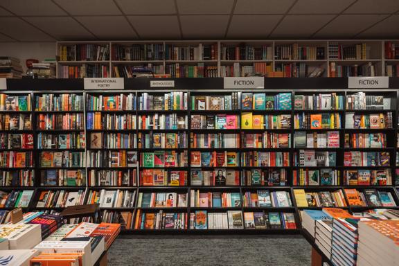 Shelves full of books inside Unity Books, a bookstore on Willis Street in Wellington Central.
