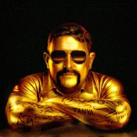 Gold-toned portrait of a Heath Franklin Chopper wearing aviator sunglasses and a collared shirt, resting crossed arms covered with tattoo-like markings against a dark background.