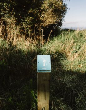 A small signpost on the Fenceline track in Waimapihi Reserve.