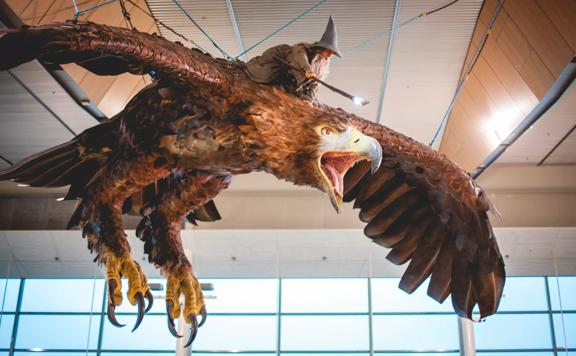 The Wellington Airport Wētā Sculpture of Gandalf the Grey riding Gwaihir, the giant eagle from Lord of the Rings.