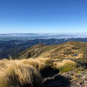 The view from the ridgeline on the Mount Holdsworth Jumbo Circuit in the Tararua Range.