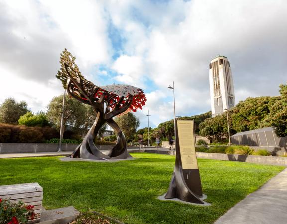 The monument at Pukeahu National War Memorial Park is located in, Te Aro, Wellington.