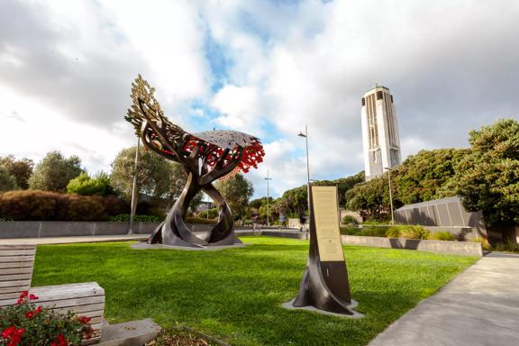 The monument at Pukeahu National War Memorial Park is located in, Te Aro, Wellington.