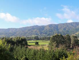 Mangaroa Valley Road screen location, a scenic rural setting with native forest, farmland, and a mountainous backdrop.