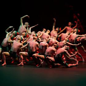 Dancers dressed as Christmas elves perform in the Big Christmas Spectacular.