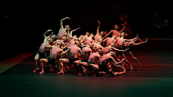 Dancers dressed as Christmas elves perform in the Big Christmas Spectacular.