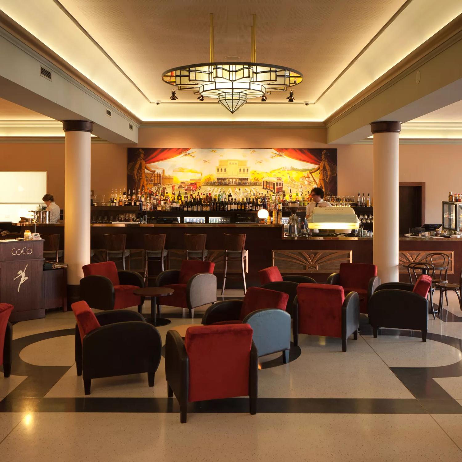 The seating area in they foyer of Roxy Cinema.