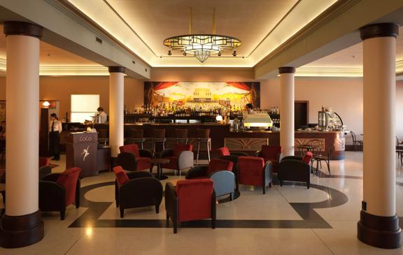 The seating area in they foyer of Roxy Cinema.