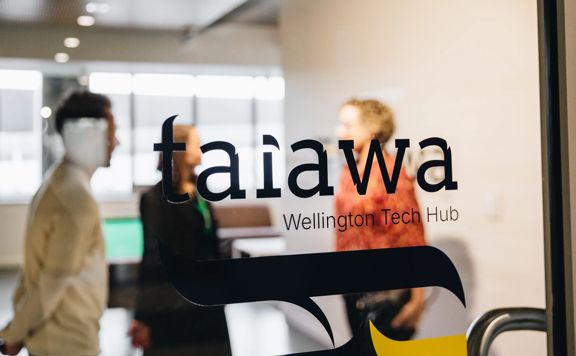 A photo of the Taiawa Tech Hub logo
