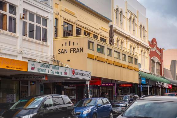 The exterior of San Fran, a concert venue on Cuba Street in Te Aro, Wellington. 