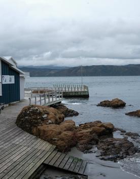 Worser Bay is a scenic inner-harbour beach popular with swimmers, dog walkers, and bridal couples. The large, sandy beach on the eastern side of Miramar Peninsula offers views of the Ororongorongo Range across the harbour, Steeple Rock, and Seatoun Beach.