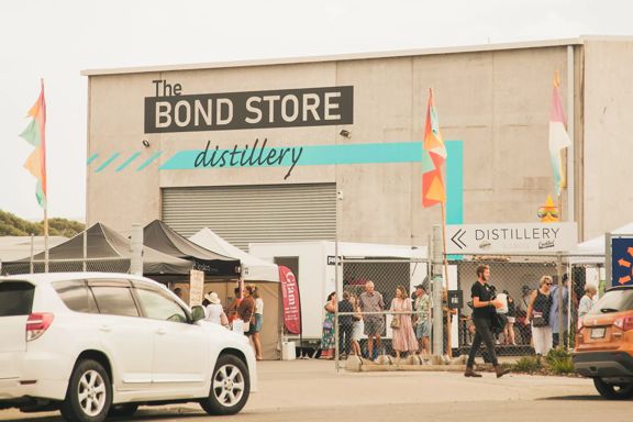 The exterior of The Bond Store, a distillery housed in a warehouse in Paraparaumu Beach, Kāpiti Coast.