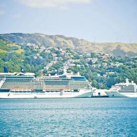 Two cruise ships in the Wellington Harbour.