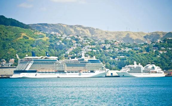 Two cruise ships in the Wellington Harbour.