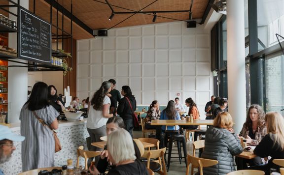 The interior of Pickle & Pie, a popular café in Te Aro, Wellington.