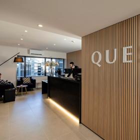 The front desk at Quest 256 Lambton hotel, location on Lambton Quay in Wellington.