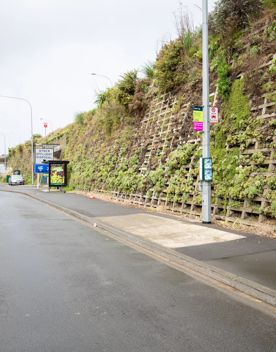 The urban setting of the Hutt Road Ngauranga Interchange, where highways got over tunnels with walls that once had graffiti.