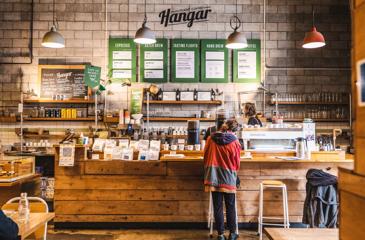 The service counter at The Hangar, a cafe located on Dixon Street at the corner of Willis.