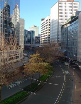 High view of buildings along Lambton Quay.