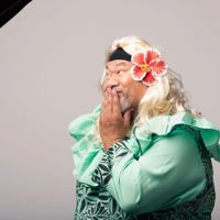 Comedian Tofiga Fepulea’i posing while dressed as one of his characters