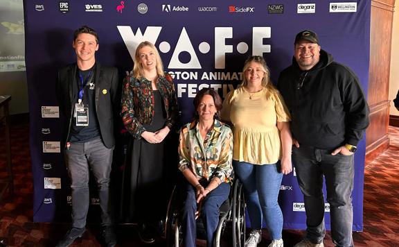 WellingtonNZ's Screen team with Wellington-based animator, Rachel Macindoe Barker, at the Wellington Animation Film Festival.