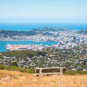 The view overlooking Wellington and the harbour from the summit of Mount Kaukau on the Skyline Walkway.