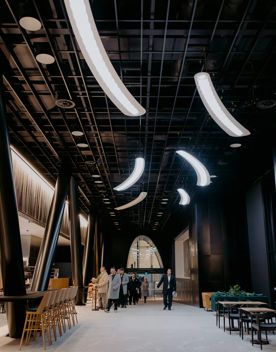 The screen location of Tākina, the large convention centre with unique designs and large open industrial feeling spaces.