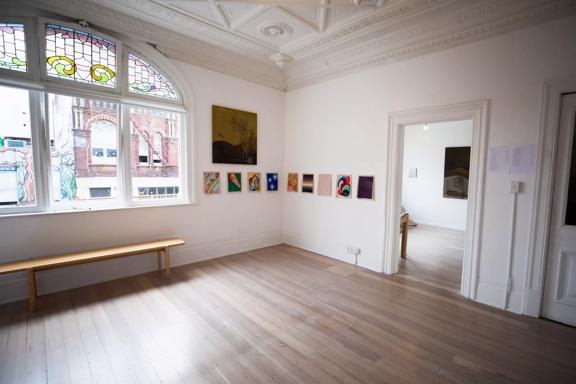 The interior of McLeavey Gallery, an art gallery located on Cuba Street in Te Aro, Wellington.