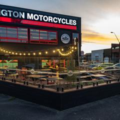 The exterior of Gear Street Union in Lower Hutt during sunset.