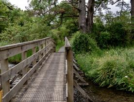 A small bridge ovcer a stream on the Battle Hill Farm short loop.