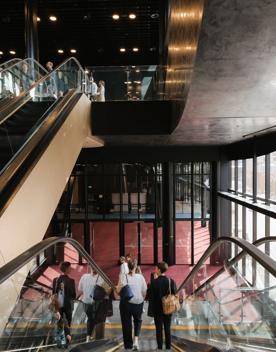 The screen location of Tākina, the large convention centre with unique designs and large open industrial feeling spaces.