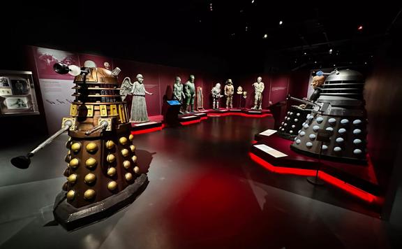 A room full of Daleks, robots from BBC's science fiction television series Doctor Who at The Doctor Who, World of Wonder, touring exhibition.