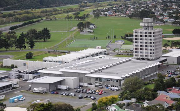 Aerial shot of Avalon 
Studios in Lower Hutt.