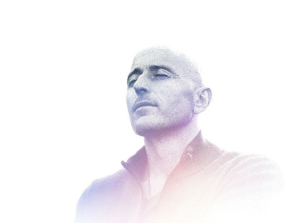 Promotional portrait for The Oneness Experience, featuring a Lee Harris in a soft purple gradient against a white background.