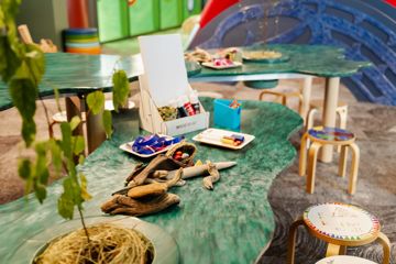 A table and art station for children at Capital E in Wellington