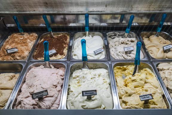 Looking down at the ice cream tubs inside Kaffee Eis, Cuba Street.