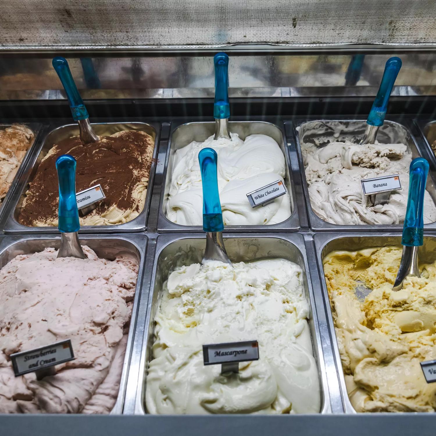 Looking down at the ice cream tubs inside Kaffee Eis, Cuba Street.