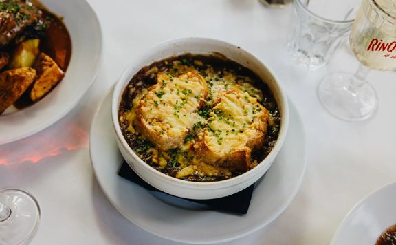 French onion soup at Le Bouillon Bel Air.